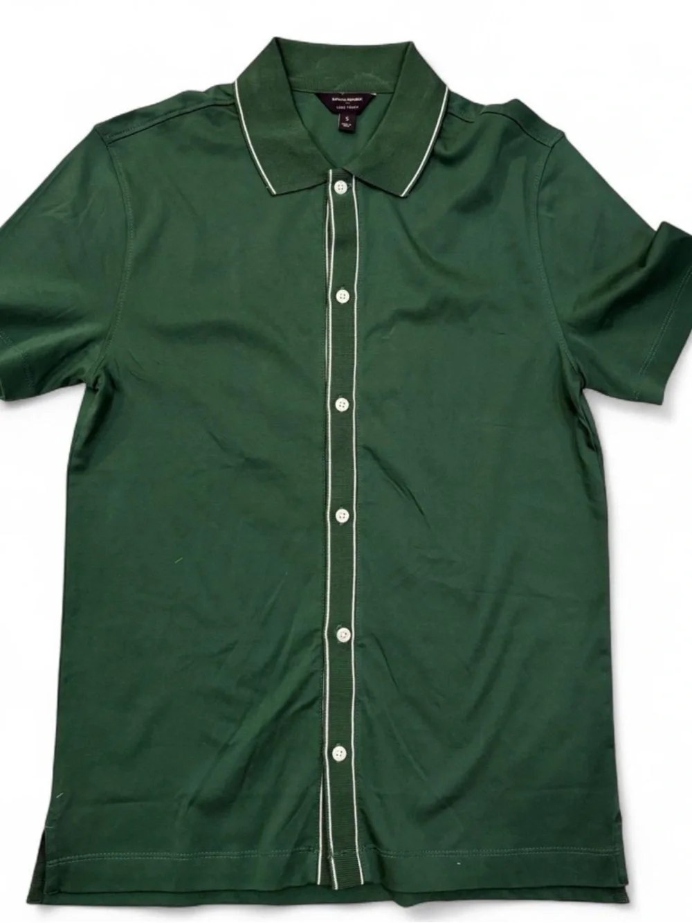 Banana Republic Green Short-Sleeve Button-Down Polo Shirt with White Piping